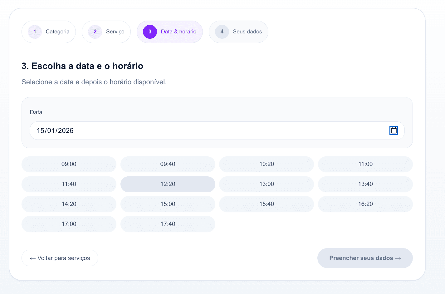 Passo 4: Data e horário